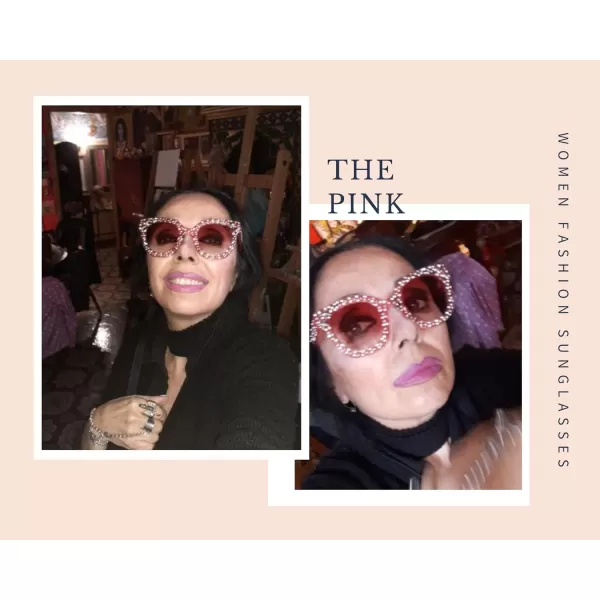 FEISEDY Women Vintage Cateye Crystal Rhinestone Star Sunglasses Novelty Glitter Shades B4068Pink FrameGradual Pink Lens