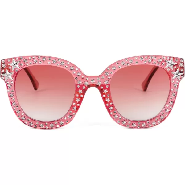 FEISEDY Women Vintage Cateye Crystal Rhinestone Star Sunglasses Novelty Glitter Shades B4068Pink FrameGradual Pink Lens
