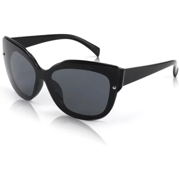 FEISEDY Cat Eye Sunglasses Polarized for Women MenRimless Mirrored Sunglasses Oversized Trendy Retro Sun Glasses B2796001 Bright Black Frame Black Gray Lens