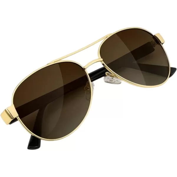 FEISEDY Classic Retro 70s Polarized Pilot Sunglasses for Men Women Driving UV400 Protection B4109Gold FrameBrown Lenses