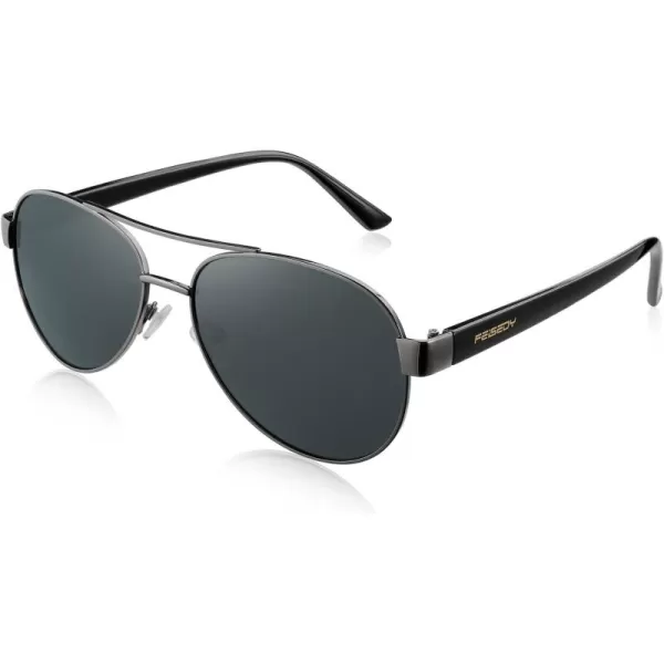 FEISEDY Classic Retro 70s Polarized Pilot Sunglasses for Men Women Driving UV400 Protection B4109Gun Frame Grey Lenses