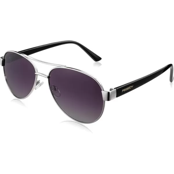 FEISEDY Classic Retro 70s Polarized Pilot Sunglasses for Men Women Driving UV400 Protection B4109Sliver FrameGradient Grey Lenses