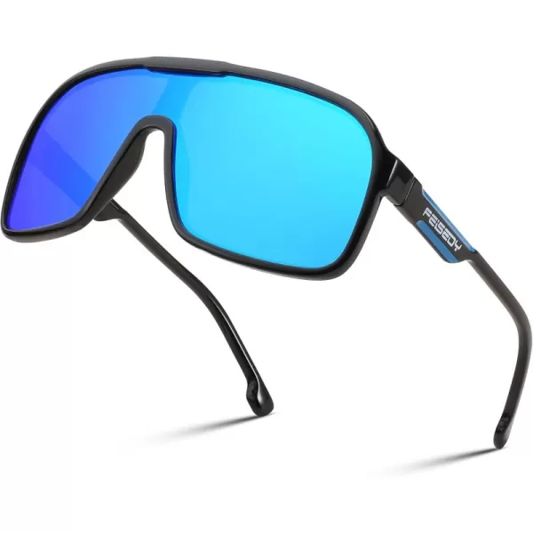 FEISEDY Fashion Polarized Sunglasses Oversized One Piece Reflective Lens Sports Sun Glasses B0122BlackBlue Mirror