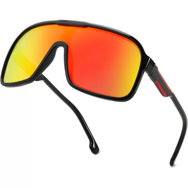 FEISEDY Fashion Polarized Sunglasses Oversized One Piece Reflective Lens Sports Sun Glasses B0122BlackRed Mirror