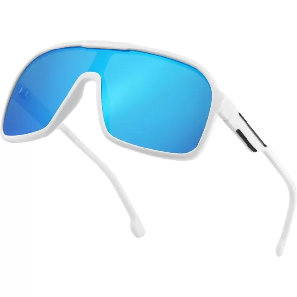 FEISEDY Fashion Polarized Sunglasses Oversized One Piece Reflective Lens Sports Sun Glasses B0122WhiteBlue Mirror