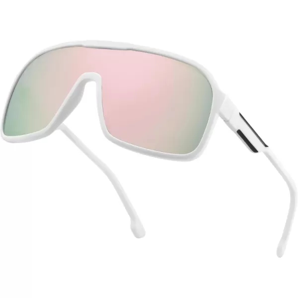 FEISEDY Fashion Polarized Sunglasses Oversized One Piece Reflective Lens Sports Sun Glasses B0122WhitePink Mirror