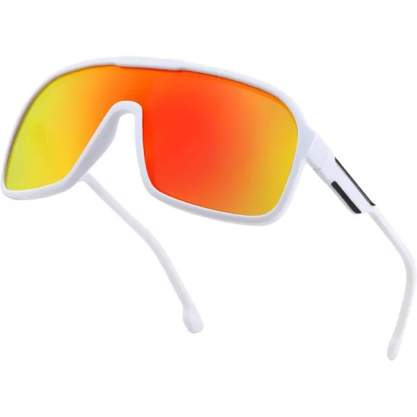 FEISEDY Fashion Polarized Sunglasses Oversized One Piece Reflective Lens Sports Sun Glasses B0122WhiteRed Mirror