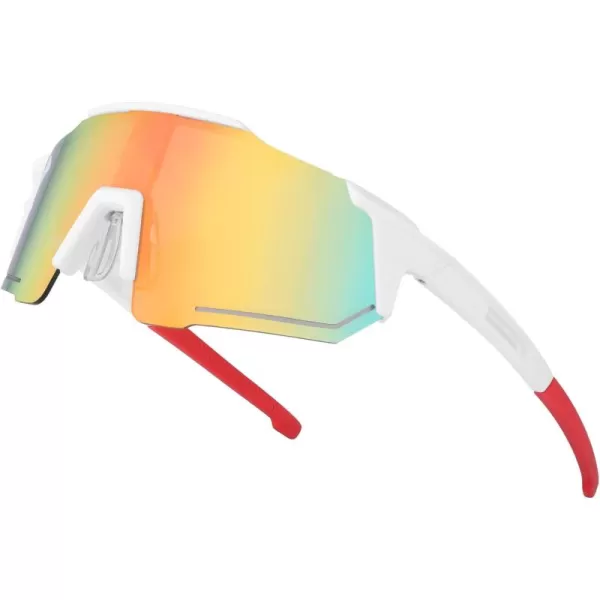 FEISEDY Men Women Sunglasses Sports Baseball Glasses Cycling Shades for Youth Teenss B4071White FrameRed Mirror