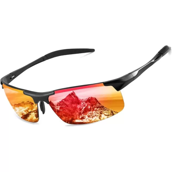 FEISEDY Mens Sports Polarized Sunglasses UV Protection Sunglasses for Men Cycling Driving B2442Polarized Red Mirror Black Frame