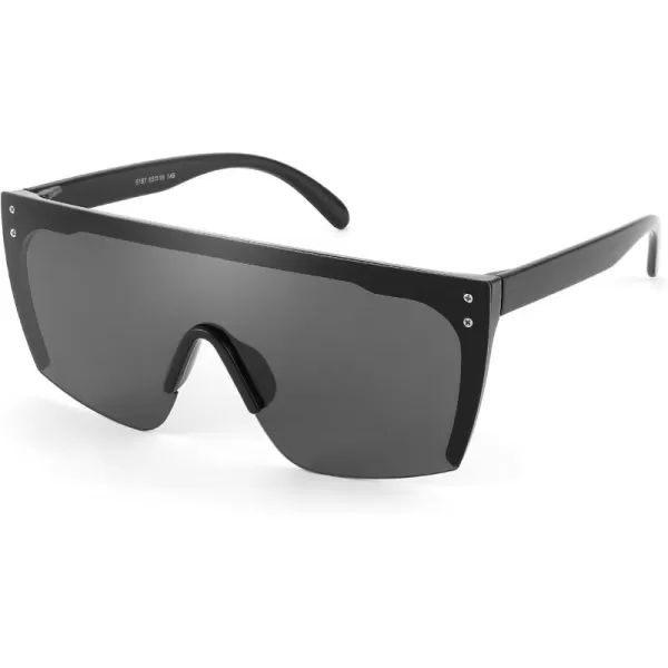 FEISEDY Mirrored Oversized Rimless Sunglasses for Women Men Flat Top Shield Wrap Square UV400 B2761Black