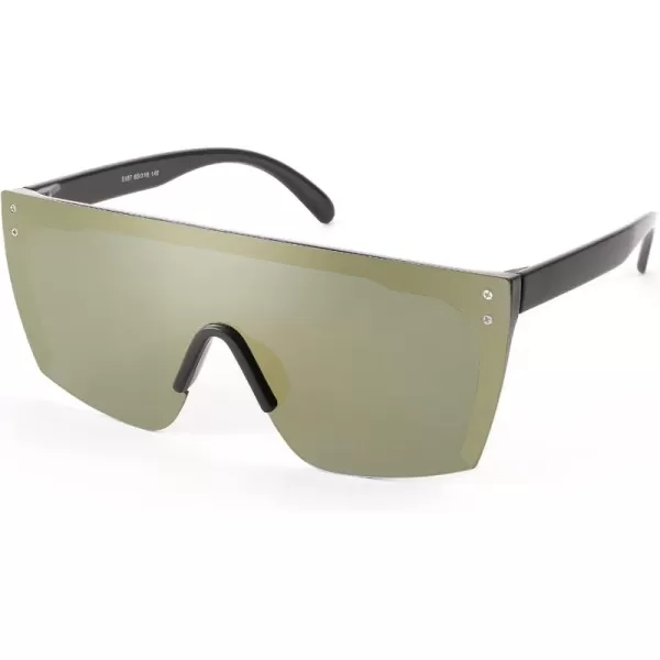 FEISEDY Mirrored Oversized Rimless Sunglasses for Women Men Flat Top Shield Wrap Square UV400 B2761Green Glod Mirrored