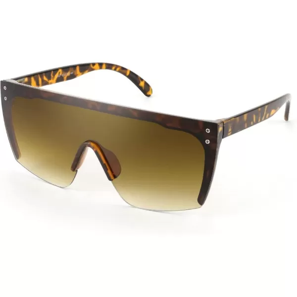 FEISEDY Mirrored Oversized Rimless Sunglasses for Women Men Flat Top Shield Wrap Square UV400 B2761Leopard