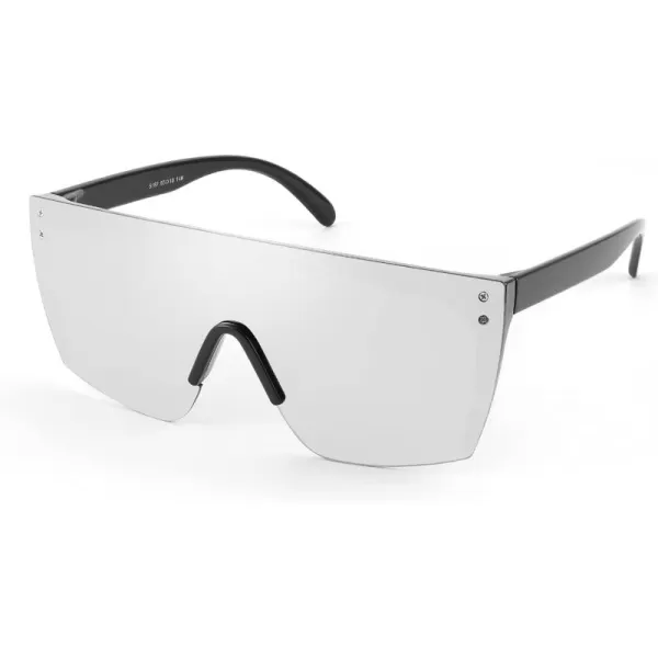 FEISEDY Mirrored Oversized Rimless Sunglasses for Women Men Flat Top Shield Wrap Square UV400 B2761Silver Mirrored