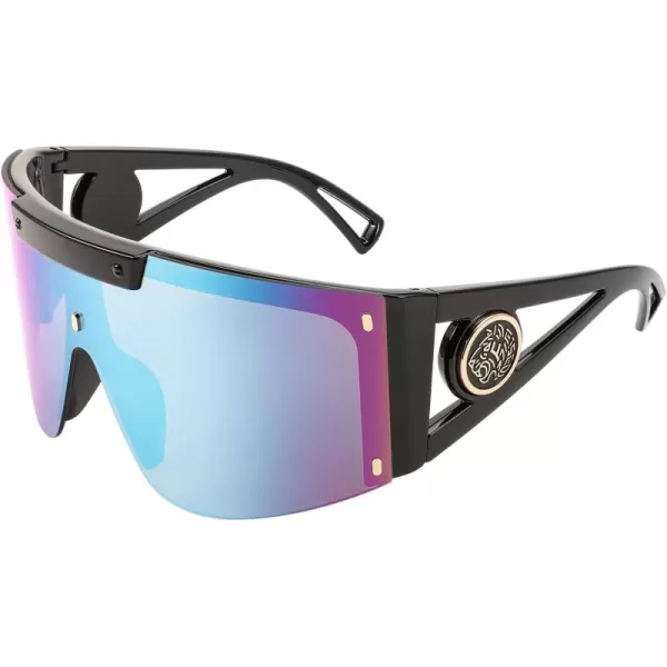 FEISEDY One Piece Oversized Sunglasses for Men Women Big Shades Wrap Shield Sunglasses for Cycling Driving Vacation B4027Black Frame  Blue Mirrored Lens