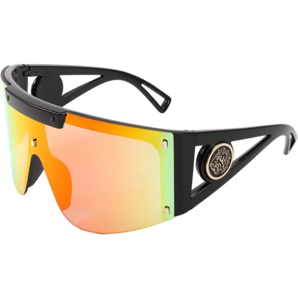FEISEDY One Piece Oversized Sunglasses for Men Women Big Shades Wrap Shield Sunglasses for Cycling Driving Vacation B4027Black Frame  Red Mirrored Lens