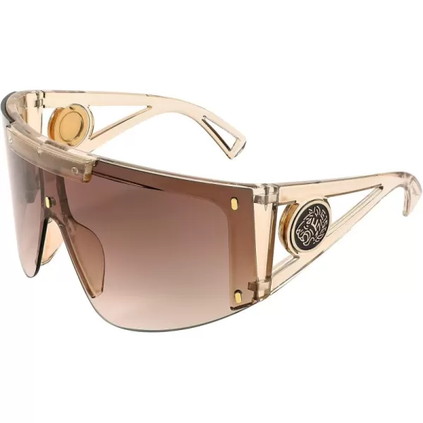 FEISEDY One Piece Oversized Sunglasses for Men Women Big Shades Wrap Shield Sunglasses for Cycling Driving Vacation B4027Champagne Frame  Gradual Tea Lens