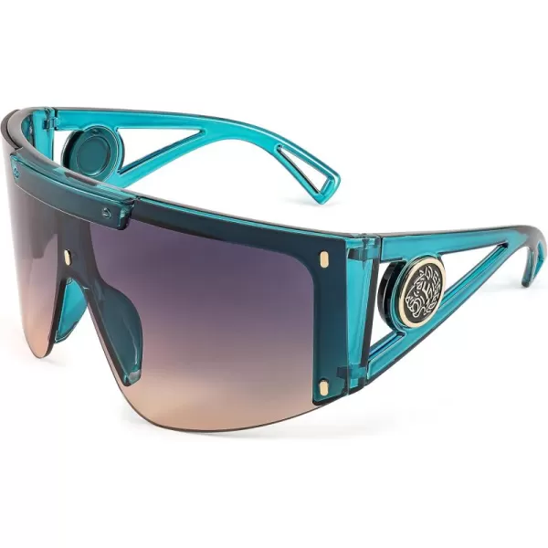 FEISEDY One Piece Oversized Sunglasses for Men Women Big Shades Wrap Shield Sunglasses for Cycling Driving Vacation B4027Transparent Blue Frame  Blueyellow Lens