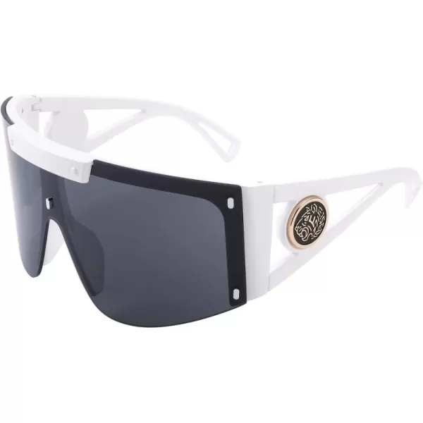 FEISEDY One Piece Oversized Sunglasses for Men Women Big Shades Wrap Shield Sunglasses for Cycling Driving Vacation B4027White Frame  Grey Lens