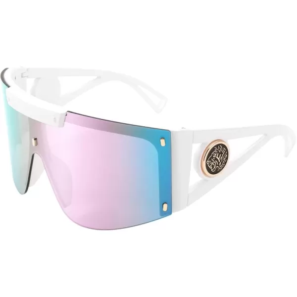 FEISEDY One Piece Oversized Sunglasses for Men Women Big Shades Wrap Shield Sunglasses for Cycling Driving Vacation B4027White Frame Purple Mirrored Lens