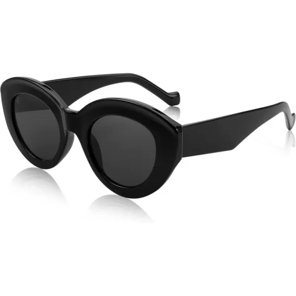 FEISEDY Oversized Cat Eye Sunglasses for Women Retro Thick Frame Oval Cateye Shades UV400 Sunnies B9068Black