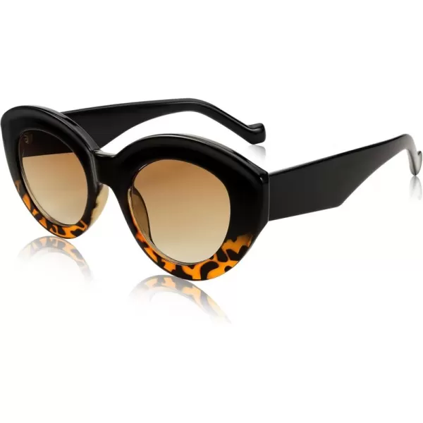 FEISEDY Oversized Cat Eye Sunglasses for Women Retro Thick Frame Oval Cateye Shades UV400 Sunnies B9068Black Leopard