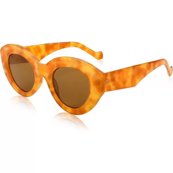 FEISEDY Oversized Cat Eye Sunglasses for Women Retro Thick Frame Oval Cateye Shades UV400 Sunnies B9068Orange Leopard