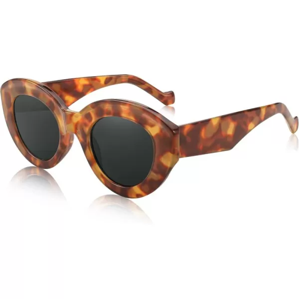 FEISEDY Oversized Cat Eye Sunglasses for Women Retro Thick Frame Oval Cateye Shades UV400 Sunnies B9068Tortoise
