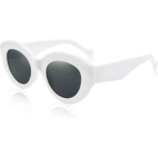 FEISEDY Oversized Cat Eye Sunglasses for Women Retro Thick Frame Oval Cateye Shades UV400 Sunnies B9068White