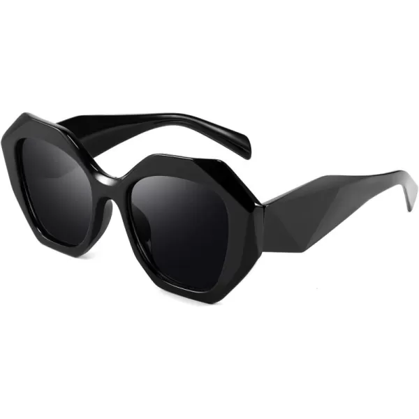 FEISEDY Oversized Cateye Sunglasses Women Men Vintage Trendy Cat Eye Shades B2817001 Black FrameGray Lens