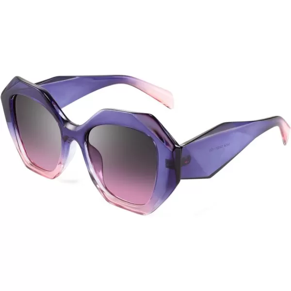 FEISEDY Oversized Cateye Sunglasses Women Men Vintage Trendy Cat Eye Shades B2817002 Purple Pink Frame Gray Pink Lens
