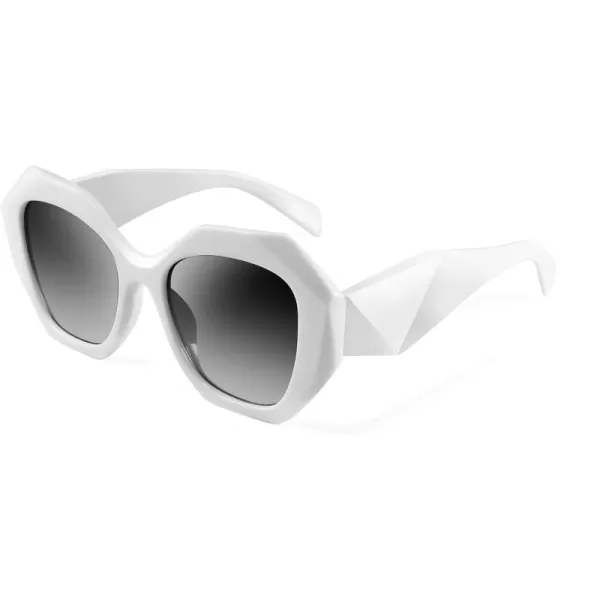 FEISEDY Oversized Cateye Sunglasses Women Men Vintage Trendy Cat Eye Shades B2817004 White FrameGray Gradient Lens