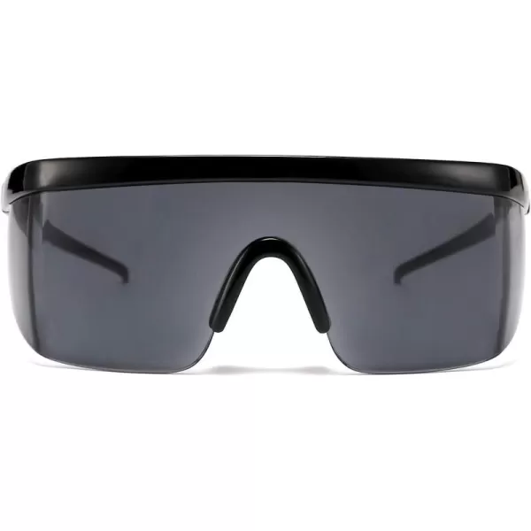 FEISEDY Oversized Mirror Shield Sport 80s Sunglasses Ski Goggles Flat Top One Piece Futuristic Visor Women Men B2522004 Bright Black Frame Gray Lens