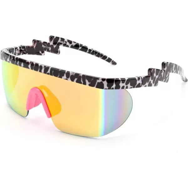 FEISEDY Oversized Mirror Shield Sport 80s Sunglasses Ski Goggles Flat Top One Piece Futuristic Visor Women Men B2522C02 Leopard