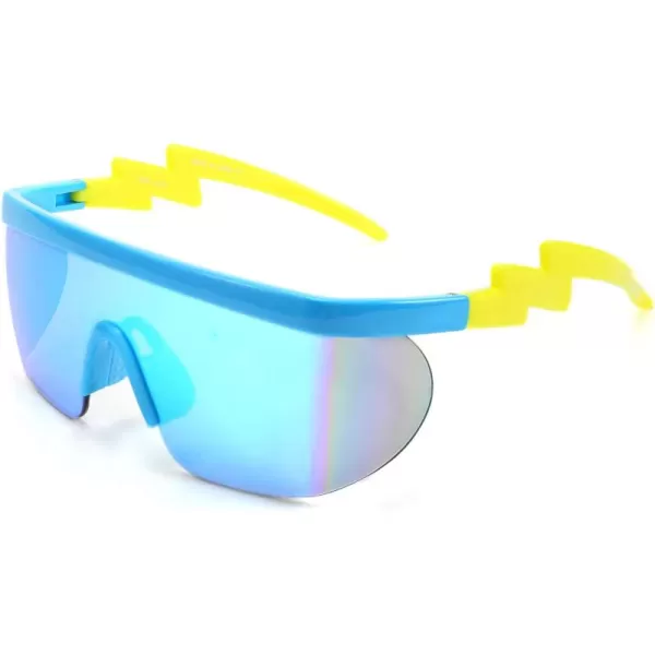 FEISEDY Oversized Mirror Shield Sport 80s Sunglasses Ski Goggles Flat Top One Piece Futuristic Visor Women Men B2522C04 Blue Sky