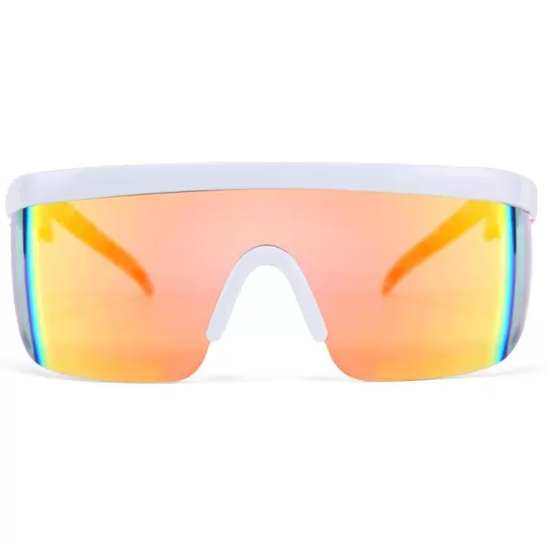 FEISEDY Oversized Mirror Shield Sport 80s Sunglasses Ski Goggles Flat Top One Piece Futuristic Visor Women Men B2522C06 Rainbow Blue Red Leg