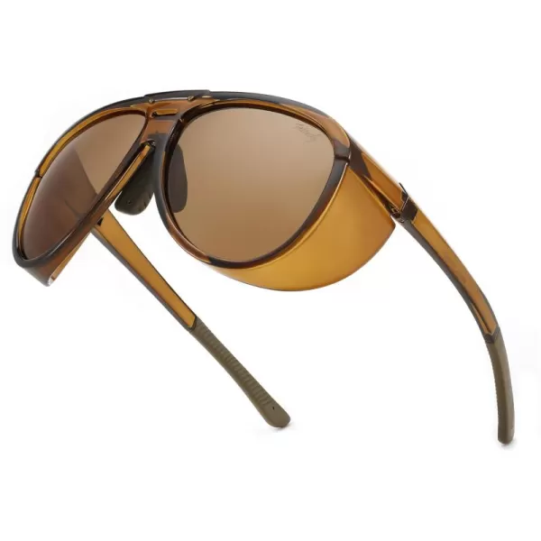 FEISEDY Polarized Aviator Sunglasses Men Women Oversized Round Steampunk Sunglasses Side Shield Goggles B0095Green Frame  Green Mirror Lens