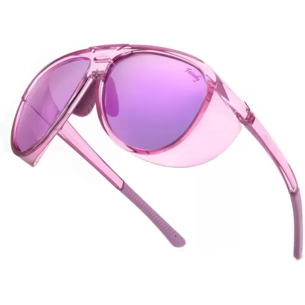 FEISEDY Polarized Aviator Sunglasses Men Women Oversized Round Steampunk Sunglasses Side Shield Goggles B0095Purple Frame  Purple Mirror Lens
