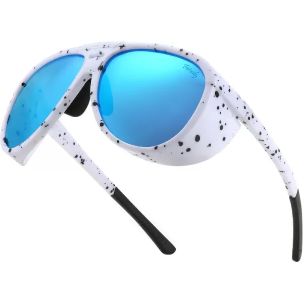 FEISEDY Polarized Aviator Sunglasses Men Women Oversized Round Steampunk Sunglasses Side Shield Goggles B0095White Frame  Blue Mirror Lens