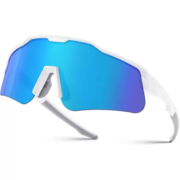FEISEDY Polarized Youth Sports Sunglasses Teens Cycling Sunglasses Kids Sport Baseball Glasses for Boys Girls Age816 B0032White FrameBlue Mirror