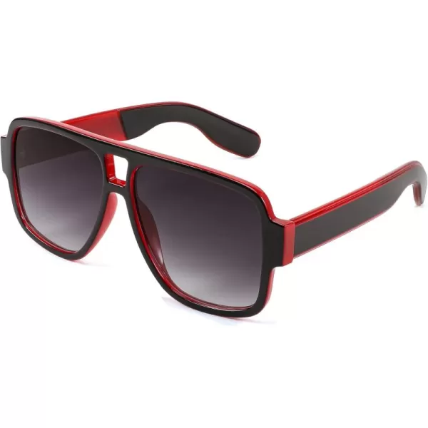 FEISEDY Retro 70s Oversized Pilot Sunglasses Women Men Plastic Vintage Square Frame B2954Black Red