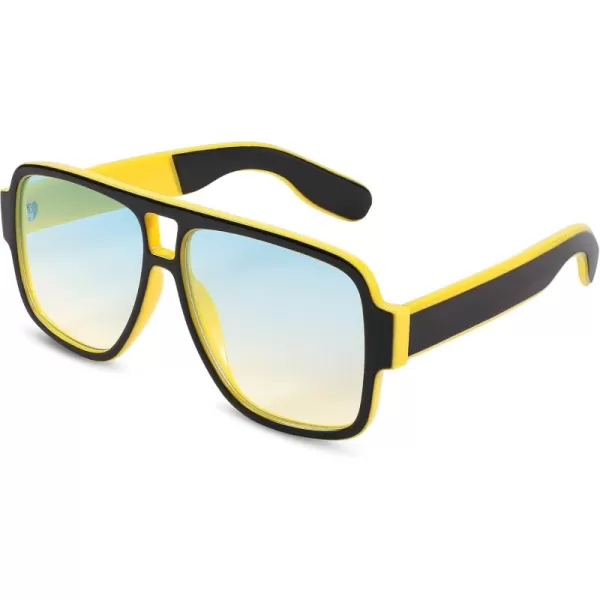 FEISEDY Retro 70s Oversized Pilot Sunglasses Women Men Plastic Vintage Square Frame B2954Black Yellow