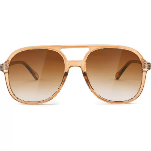 FEISEDY Retro Aviator Sunglasses Women Men Classic Square Shades Trendy Sun Glasses UV400 Protection B2394003 Brown  Gradient Tea