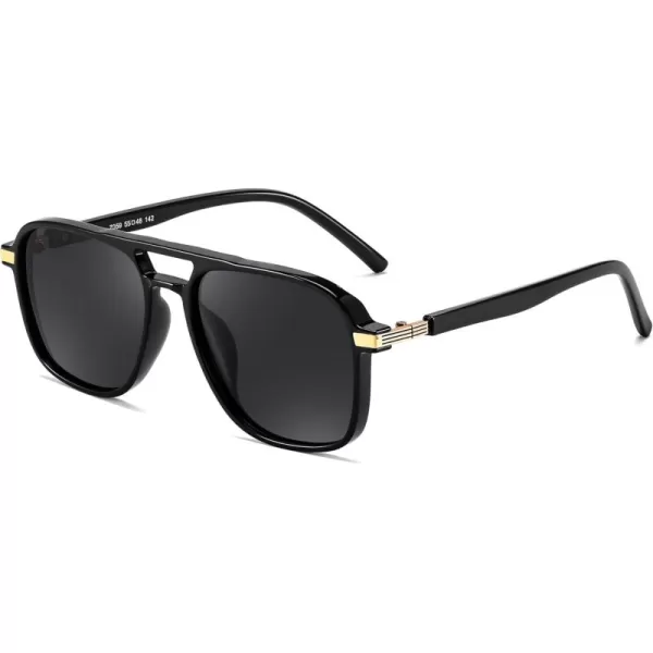 FEISEDY Retro Polarized Aviator Sunglasses Womens Men 70s Vintage Square Aviators Shades B9134Black FrameGrey Lens