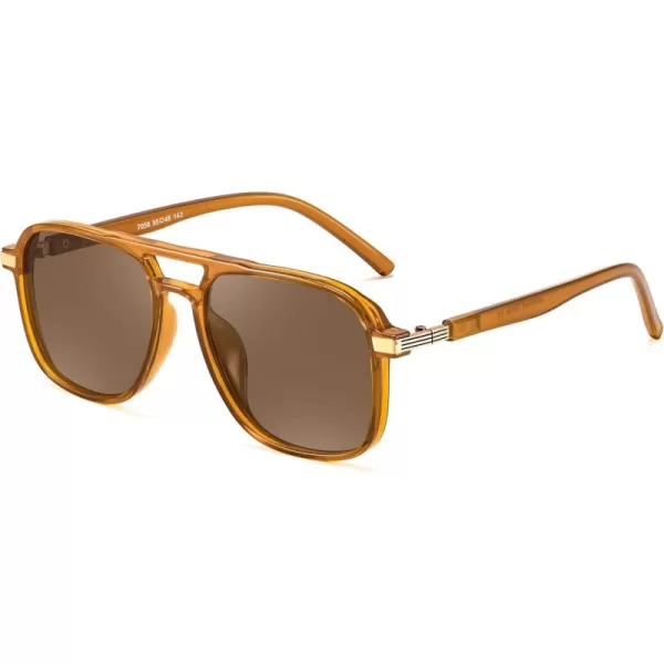 FEISEDY Retro Polarized Aviator Sunglasses Womens Men 70s Vintage Square Aviators Shades B9134Brown TempleTea Lens