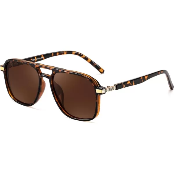 FEISEDY Retro Polarized Aviator Sunglasses Womens Men 70s Vintage Square Aviators Shades B9134Leopard TempleBrown Lens