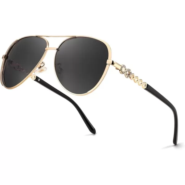 FEISEDY Retro Polarized Pilot Sunglasses for Women 70s Vintage Trendy Shades B4147Black