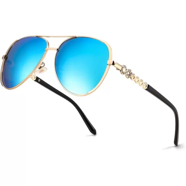 FEISEDY Retro Polarized Pilot Sunglasses for Women 70s Vintage Trendy Shades B4147Blue Mirror