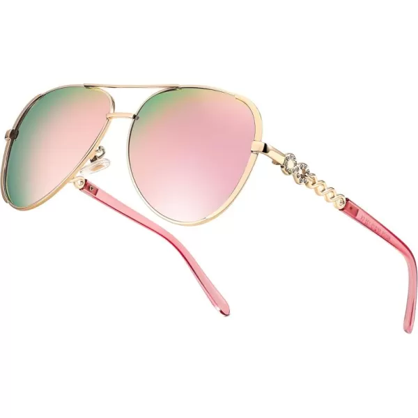 FEISEDY Retro Polarized Pilot Sunglasses for Women 70s Vintage Trendy Shades B4147Pink Mirror