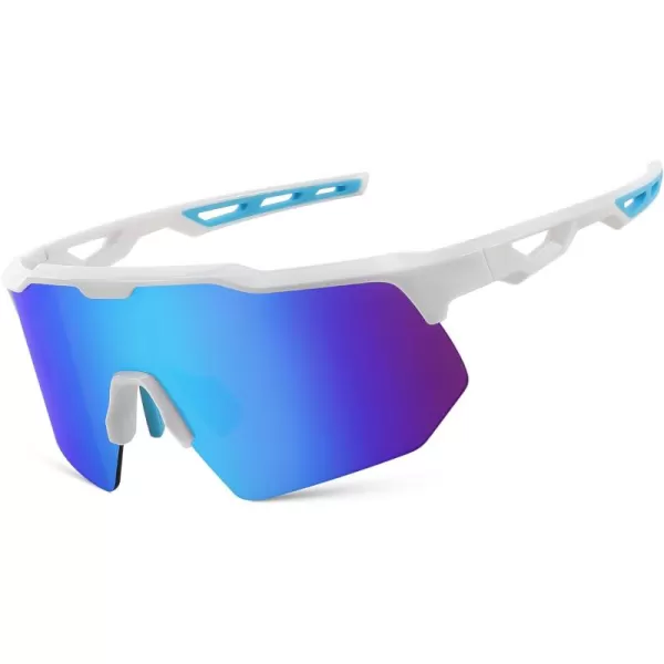 FEISEDY Sports Sunglasses Cycling Glasses for Men and WomenUV400 Protection Glasses for Baseball Fishing Golf B0069Black Frame  Blue Mirror Lens