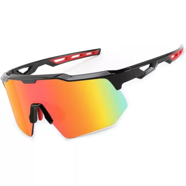 FEISEDY Sports Sunglasses Cycling Glasses for Men and WomenUV400 Protection Glasses for Baseball Fishing Golf B0069Black Frame  Red Mirror Lens